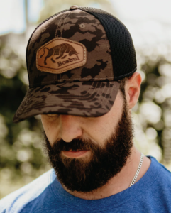 Bosbul Cap Brown/Grey Camo Leather Patch