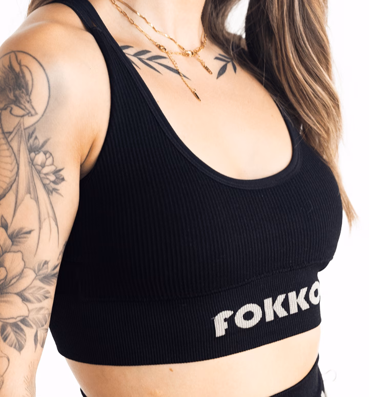 fOKKOL Ribbed Seamless Sports Bra; Midnight Black - Image 5